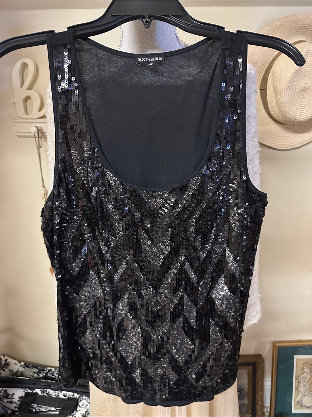 Express Black and Silver Sequin Tank Top